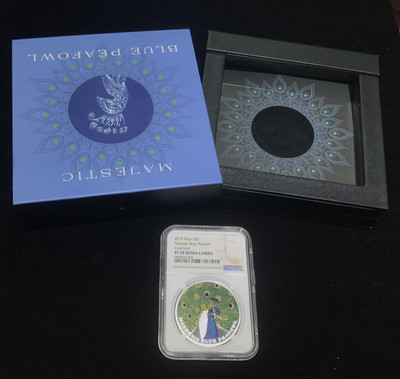 【随心拍&GetCoin】现代金银币拍卖第三十期 纽埃2019年美丽动物系列孔雀1盎司精制纪念彩银币NGC70