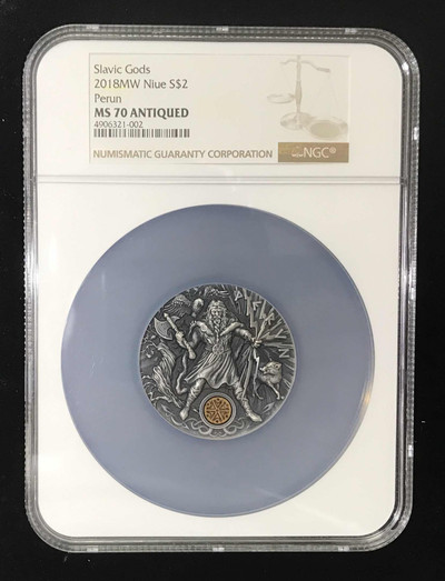 【随心拍&GetCoin】现代金银币拍卖第三十期 纽埃2018年2元 斯拉夫之神(1)雷神佩龙 2盎司银币NGC70