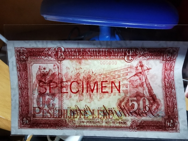 【鲸贝乐淘】千字文·第“剑号巨阙”号拍卖 【中国代印】1976年阿尔巴尼亚50列克，全零票样，全新全品UNC,1992年续印版此币的票样