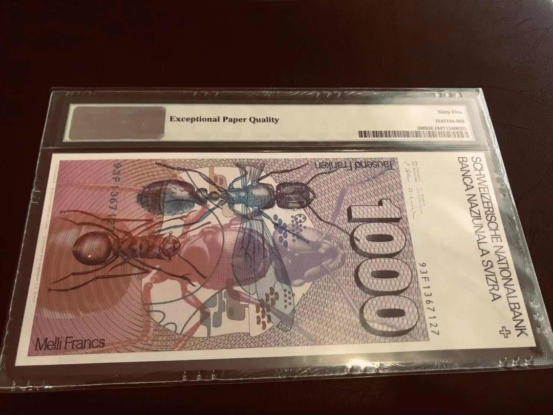 收藏联盟第九十七期拍卖 1993年瑞士大蚂蚁1000瑞郎 PMG65E