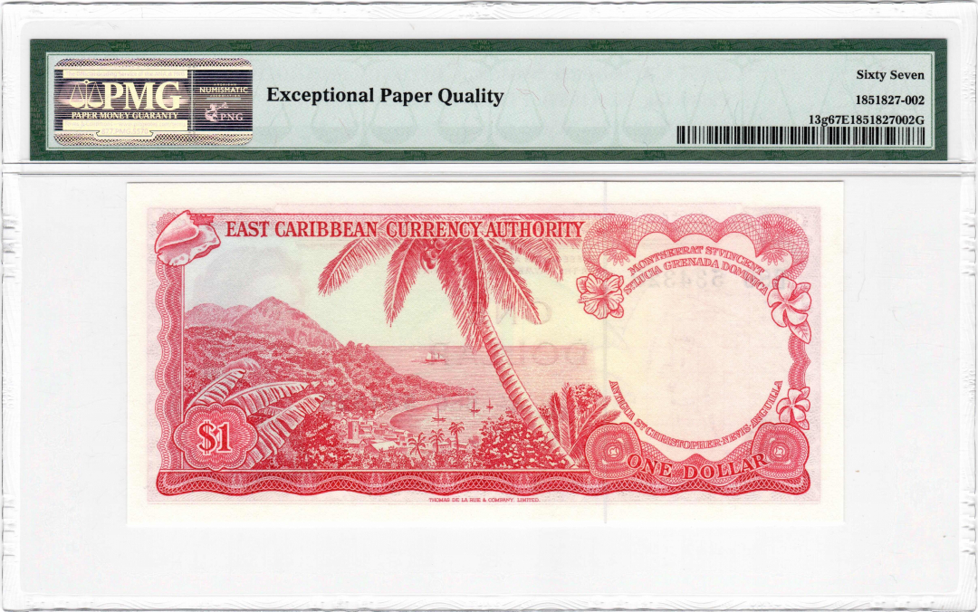 收藏联盟第九十七期拍卖 1965年东加勒比1元 PMG67E