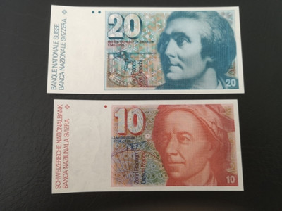 《外钞收藏家》第七十一期拍卖 - 瑞士86年20法郎、80年10法郎全新unc两张