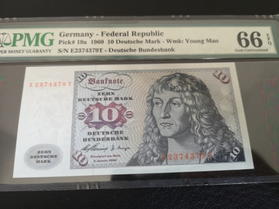《外钞收藏家》第七十一期拍卖 - 德国1960年10马克 pmg66