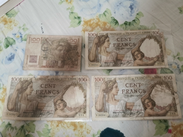 【鲸贝乐淘】千字文·第“剑号巨阙”号拍卖 【法国】老版法朗十张，流通品相，六到八品