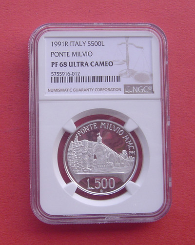 S&S Numismatic世界钱币-拍卖第28期-名古屋国际币展专场 - 意大利1991年 米尔维奥桥建成2100周年 500里拉精制纪念银币 NGC PF68