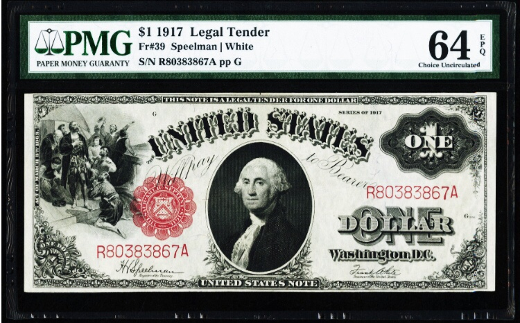 【收藏联盟】第九十八期拍卖 美国 1917年 1美元 大票幅 经典场景pmg64EPQ 性价比 原票UNC品相