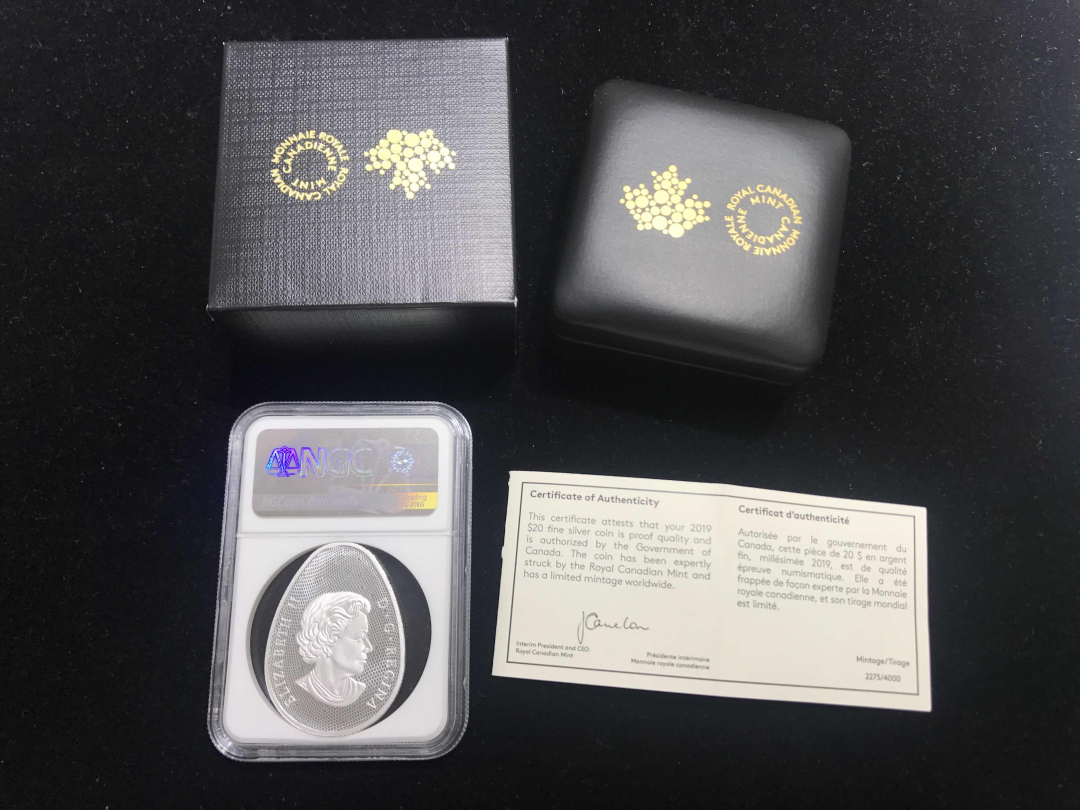 【随心拍&GetCoin】现代金银币拍卖第三十二期 加拿大2019年恐龙蛋系列孵化的鸭嘴龙夜光银首期蓝标NGC70