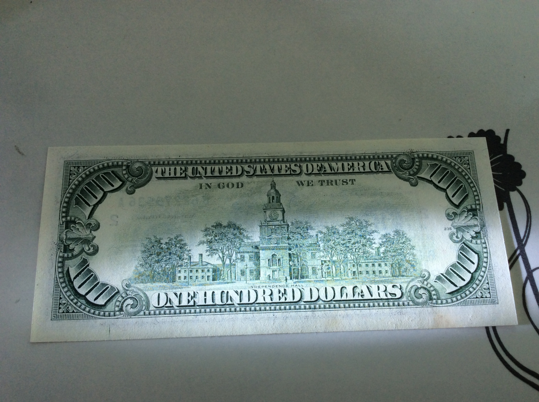 【收藏联盟】第九十八期拍卖 美国 1993年 100美金 UNC- 有黄斑 富兰克林 小头版