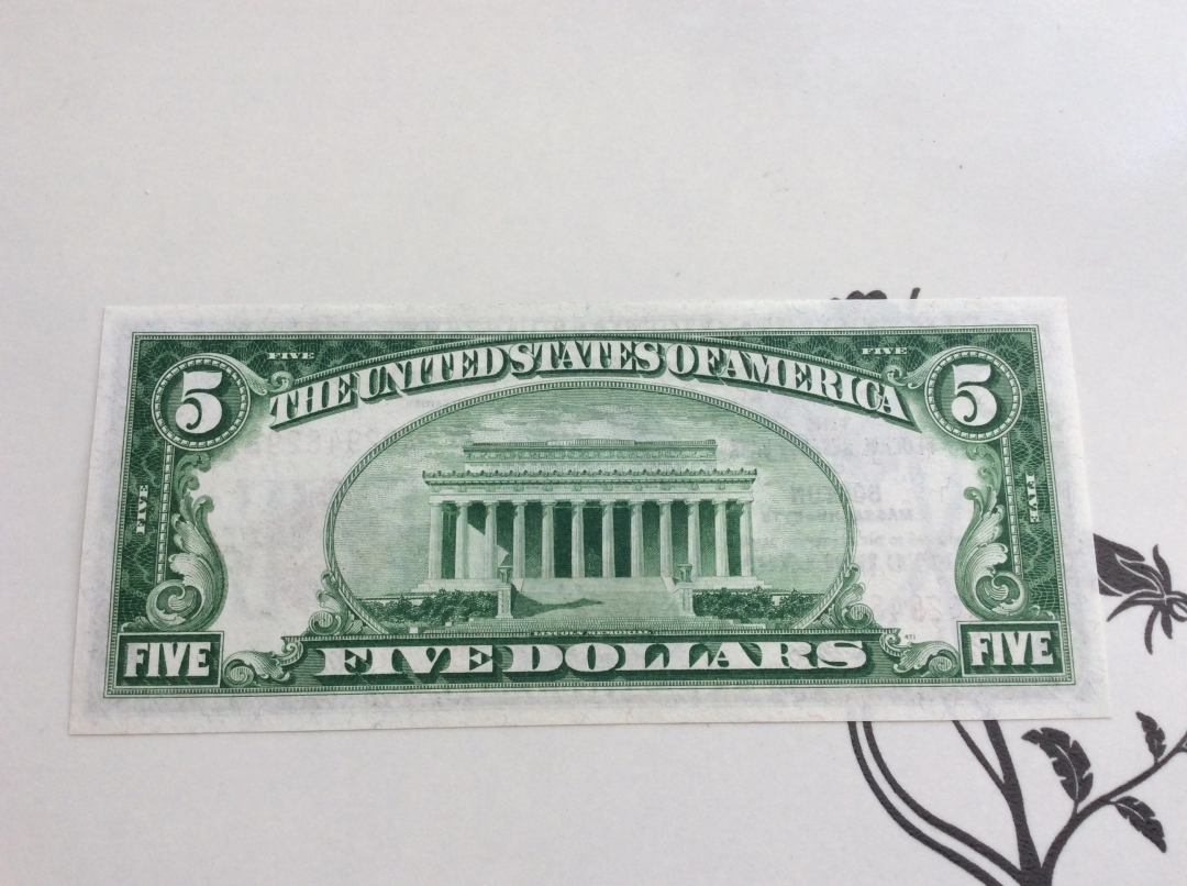 【收藏联盟】第九十八期拍卖 美国 1929年 5美金 AA冠 全新UNC 国民券 林肯总统