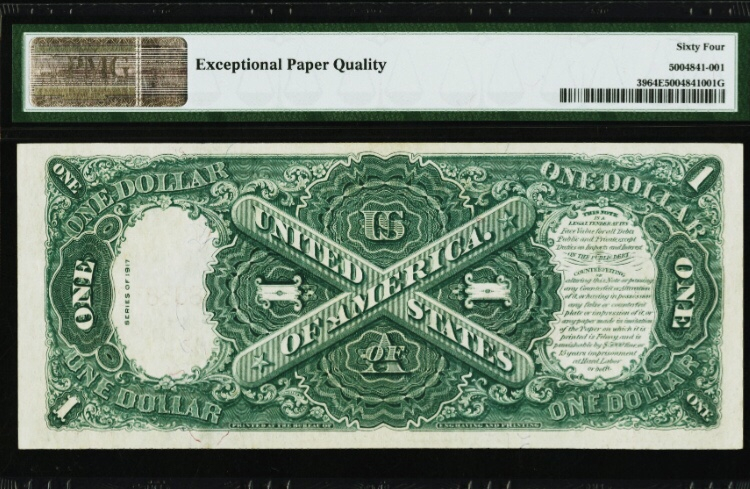 【收藏联盟】第九十八期拍卖 美国 1917年 1美元 大票幅 经典场景pmg64EPQ 性价比 原票UNC品相