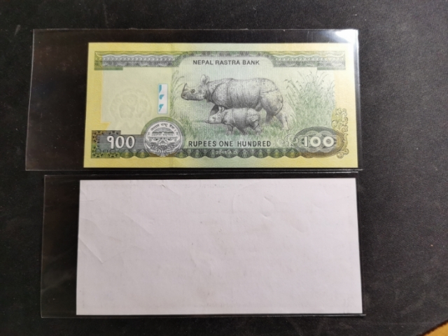 【鲸贝乐淘】千字文·第“珠称夜光”号拍卖 【中国代印】2015年尼泊尔100卢比，全新全品UNC，中国代印带一张捆签，有中文名章，作证我国代印