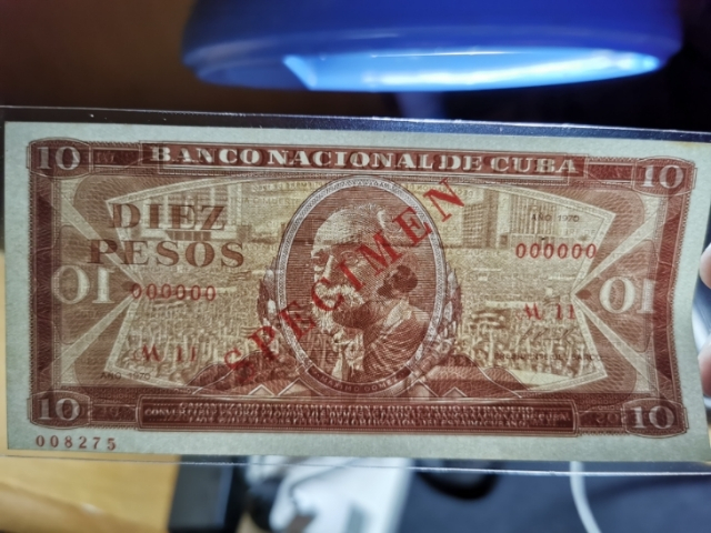 【鲸贝乐淘】千字文·第“珠称夜光”号拍卖 【古巴票样】1970年古巴10比索票样，全新全品UNC