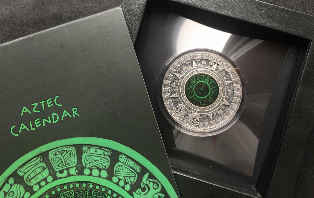 【币观天下】第八十四期钱币拍卖 【高浮雕系列】2019纽埃2oz古印第安文明阿兹特克日历石高浮雕仿古银币