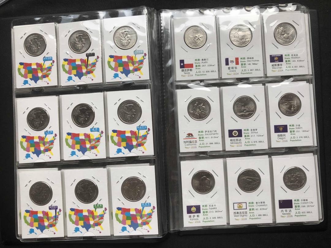 【币观天下】第八十四期钱币拍卖 【美国】1999-2009年美国50州+6个美属地流通纪念币全套礼册装【d版】