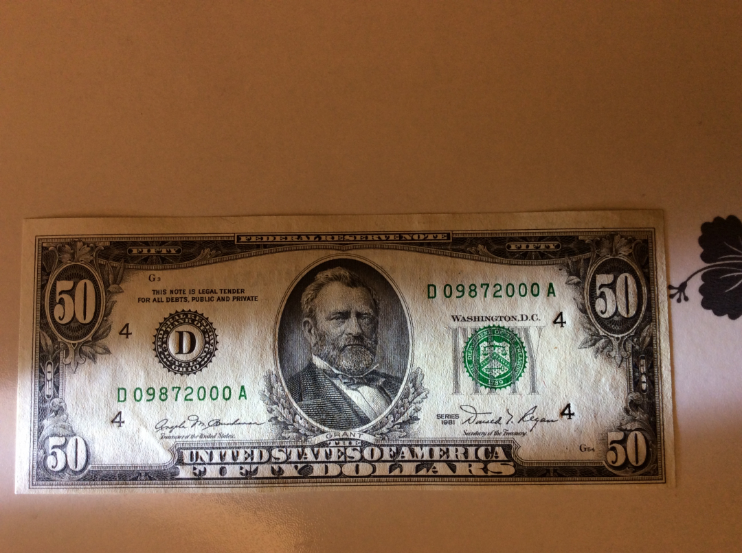 【收藏联盟】第九十九期拍卖 美国 1981年 50美金 UNC- 格兰特 000豹子号 
