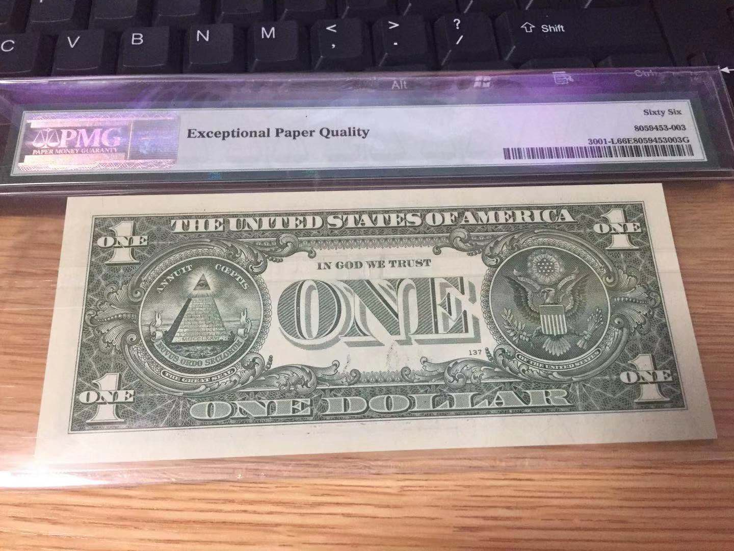 【收藏联盟】第九十九期拍卖 【超级靓号18888988】美国 2013年 1美金 PMG66EPQ 华盛顿