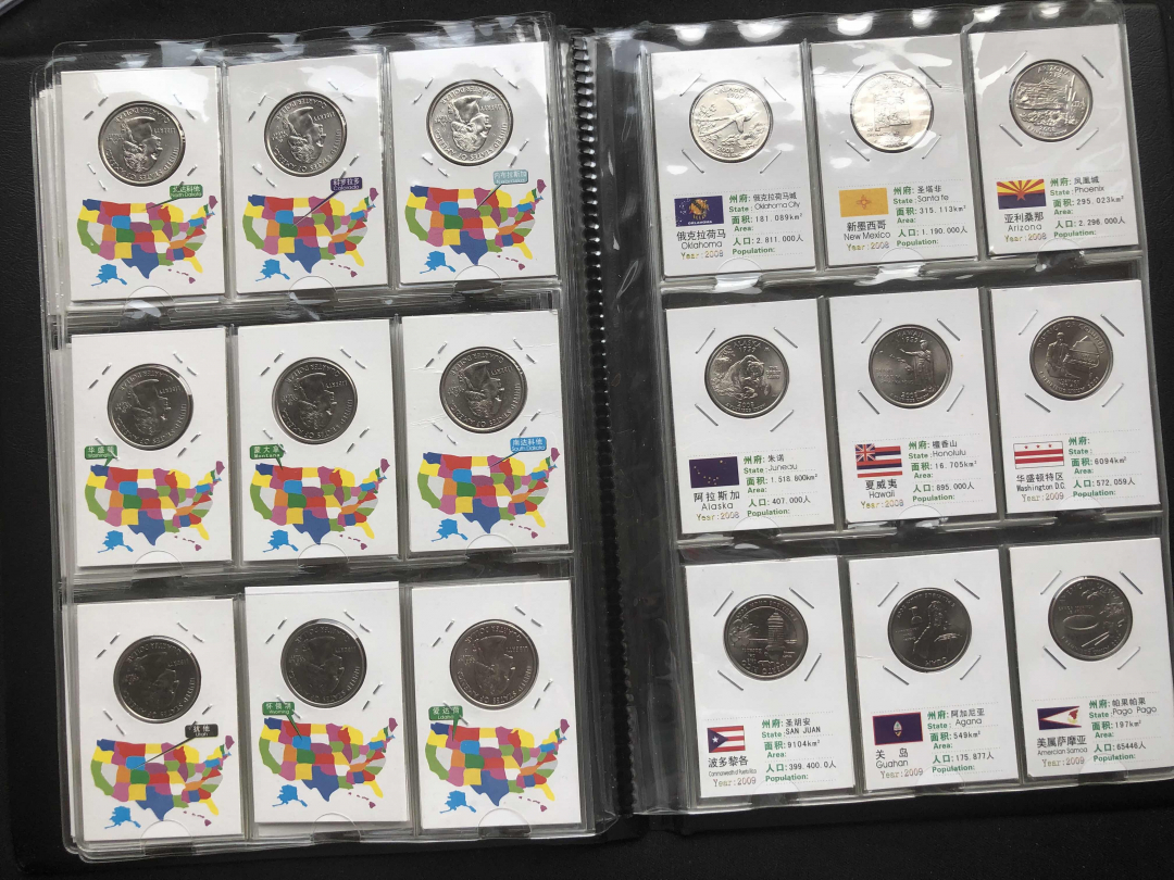 【币观天下】第八十四期钱币拍卖 【美国】1999-2009年美国50州+6个美属地流通纪念币全套礼册装【d版】