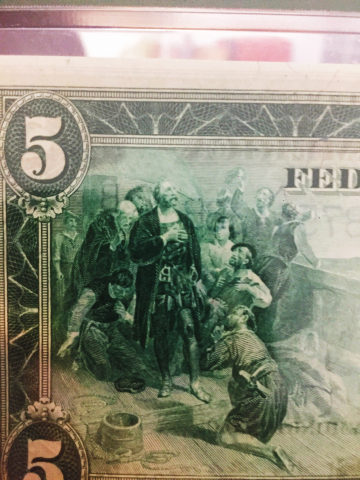 【收藏联盟】第九十九期拍卖 美国 1914年 5美元 PMG64EPQ 原票 高性价比 非常漂亮 大票幅 林肯 雕刻版