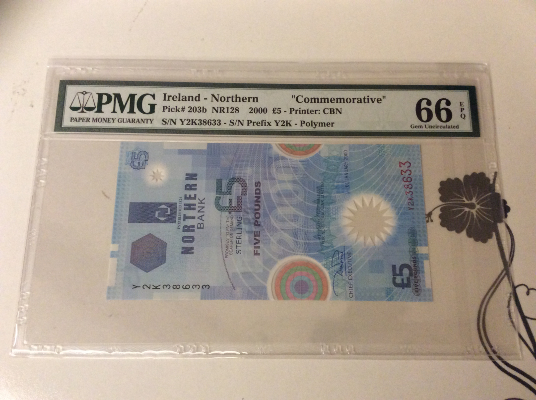 【收藏联盟】第九十九期拍卖 北爱尔兰2000年5镑塑料钞 千禧纪念钞 PMG66EPQ 