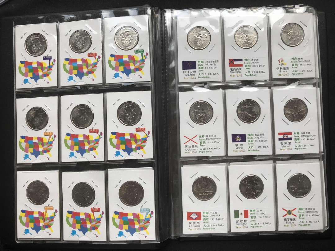 【币观天下】第八十四期钱币拍卖 【美国】1999-2009年美国50州+6个美属地流通纪念币全套礼册装【d版】