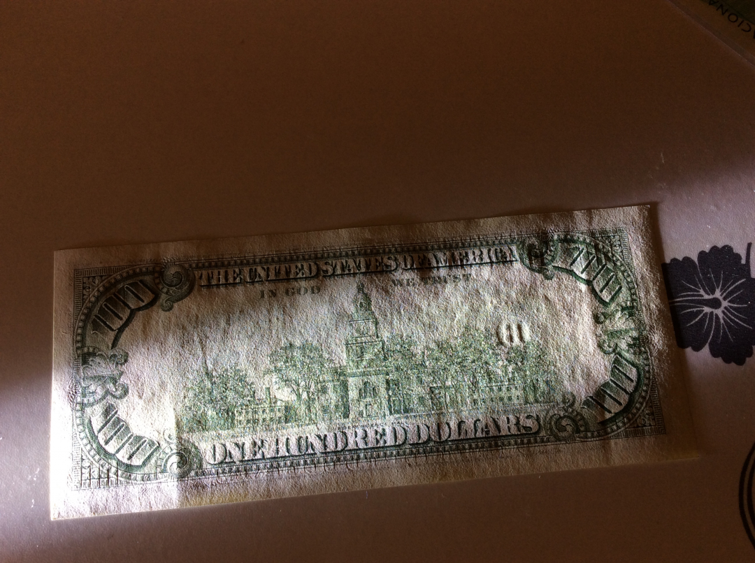 【收藏联盟】第九十九期拍卖 美国 1985年 100美金AU 有贯穿折 富兰克林 小头版 505尾