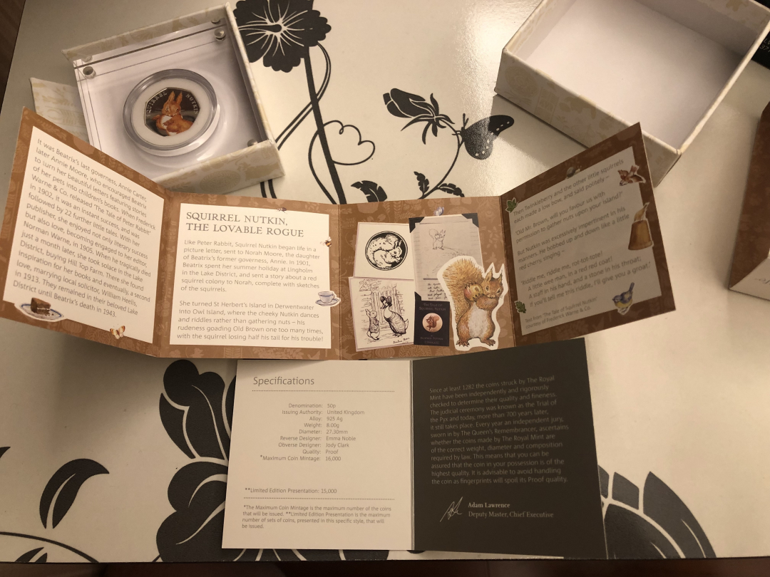 【收藏联盟】第九十九期拍卖 英国2016年彼得兔150周年松鼠六边形彩色精制银币·原盒证书