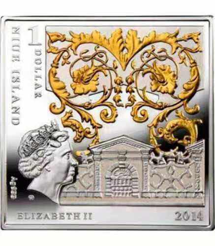 【币观天下】第八十四期钱币拍卖 纽埃2014年1新西兰元，文艺复兴 波提切利 超级名画“维纳斯的诞生”异形(方形)镶(镀)24K金精制彩色银币