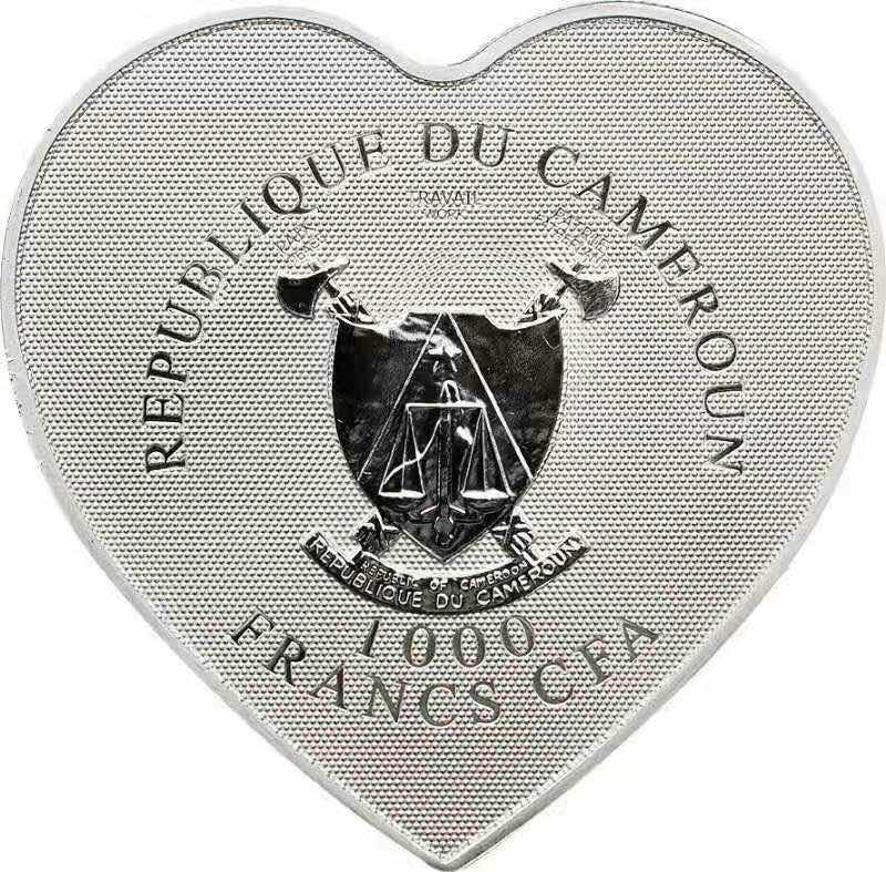 【币观天下】第八十四期钱币拍卖 喀麦隆2013年1000法郎，“天使之爱我爱你”高浮雕 激光全息幻彩 心形异形精制银币