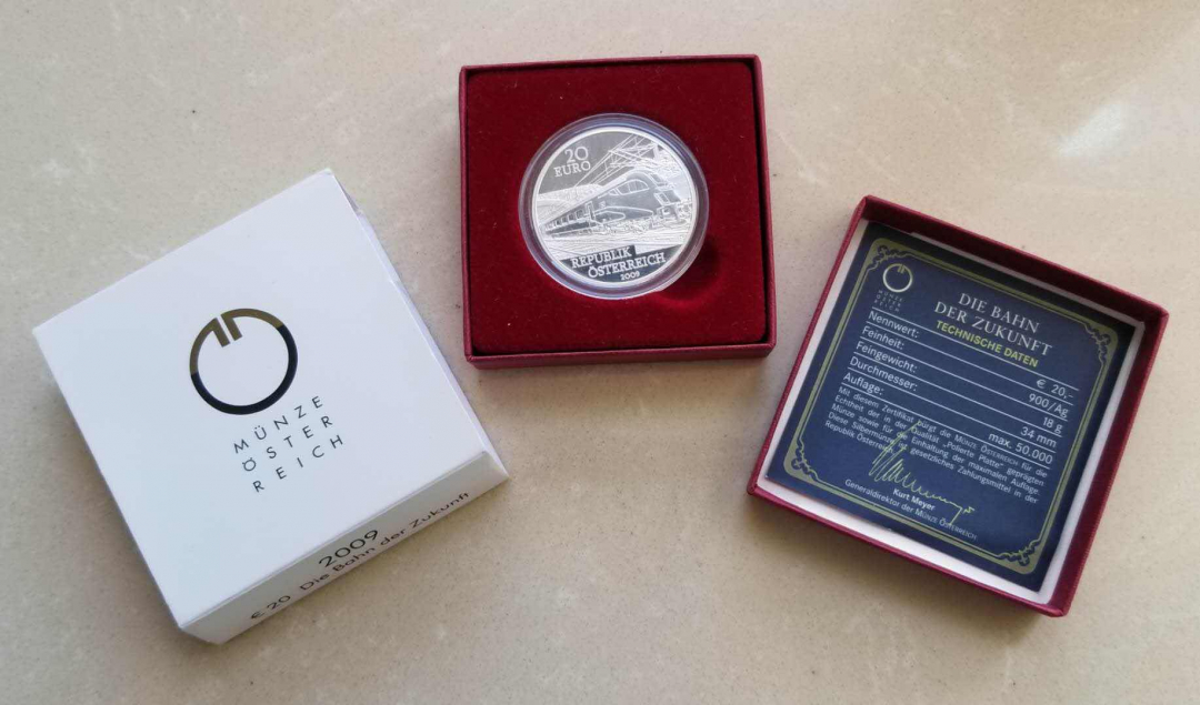 【币观天下】第八十四期钱币拍卖 奥地利2009年未来的铁路交通20欧元纪念银币