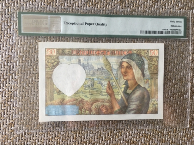 【鲸贝乐淘】★广州CICE展销会专场★ 千字文·第“果珍李柰”号拍卖 【法国】1942年50法朗，PMG67E