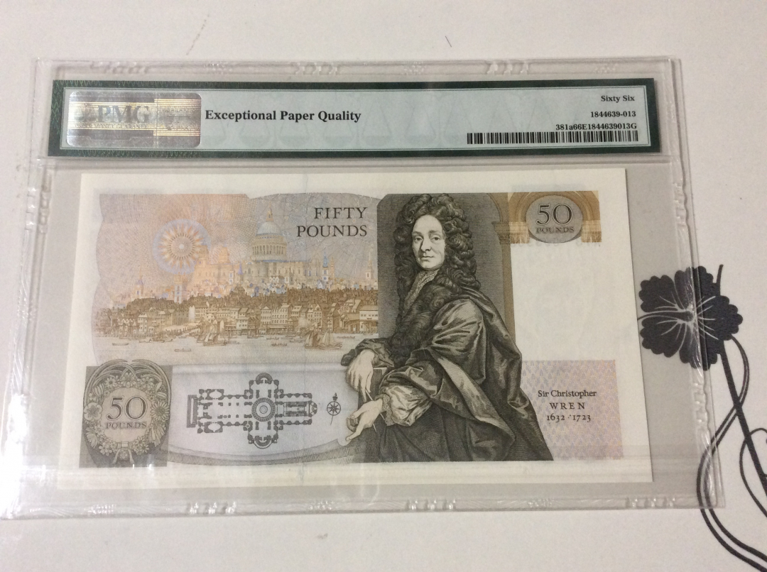 CICE展销会【收藏联盟】第100期拍卖——921感恩大拍 英国 1981-88年 50镑 p381a 初版无金属线 PMG66EPQ D.H.F签名