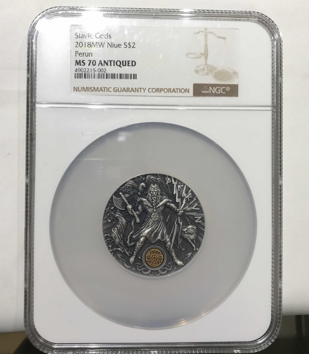 【随心拍&GetCoins】🌟广州展销会CICE专场🌟现代金银币拍卖第三十四期 纽埃2018年斯拉夫之神系列雷神佩龙镶嵌木头银币NGC70