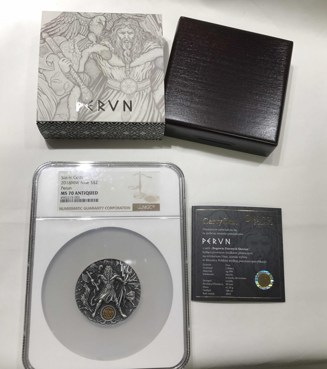 【随心拍&GetCoins】🌟广州展销会CICE专场🌟现代金银币拍卖第三十四期 纽埃2018年斯拉夫之神系列雷神佩龙镶嵌木头银币NGC70