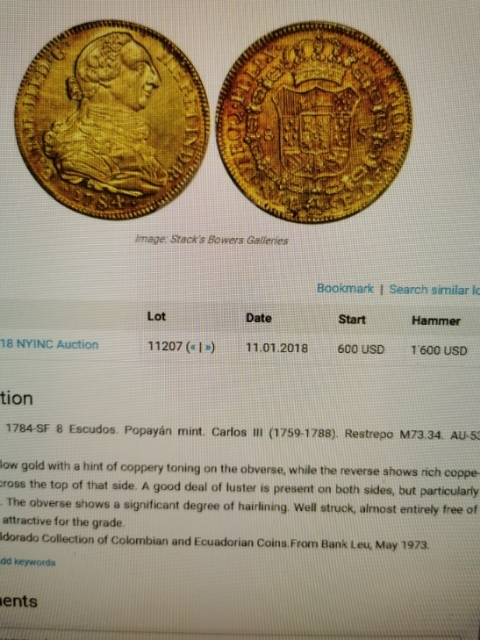 凡希社世界钱币微拍第九十七期 罕！1783SF哥伦比亚卡三8E大金NGC-MS62