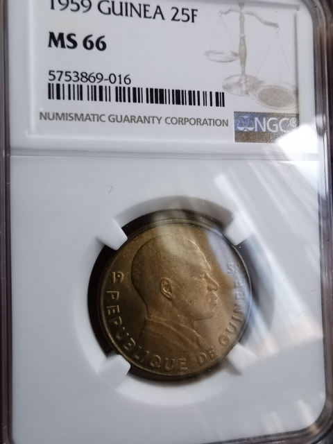 凡希社世界钱币微拍第九十七期 荐！1959几内亚25法郎NGC-MS66高分收藏级！