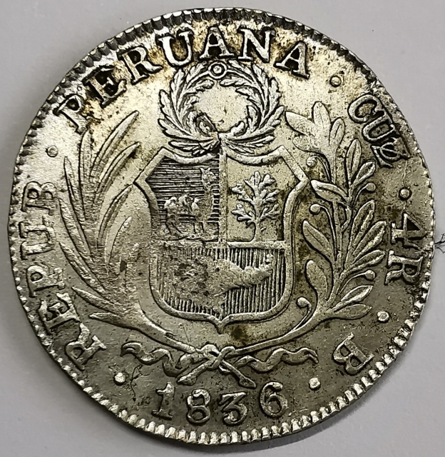 凡希社世界钱币微拍第九十七期 1836秘鲁站人4R极美品