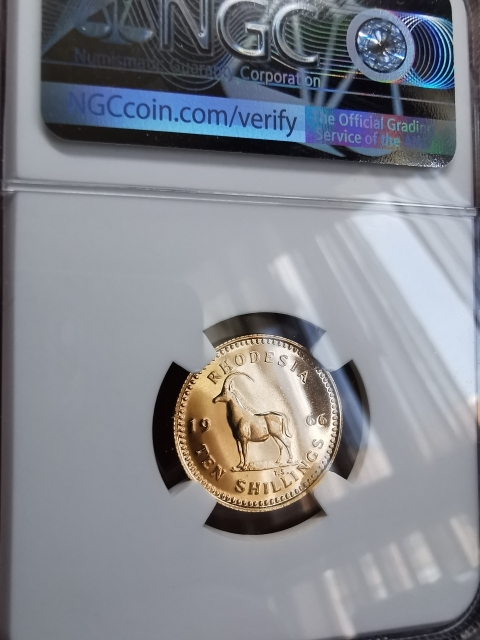 凡希社世界钱币微拍第九十七期 稀！1966罗得西亚伊二10先令金币NGC-PF67