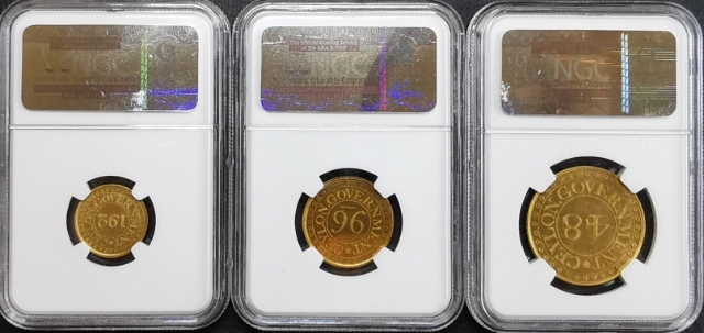 凡希社世界钱币微拍第九十七期 罕！1802英属锡兰大象GILT三枚套NGC-PF64/64/62CAMEO