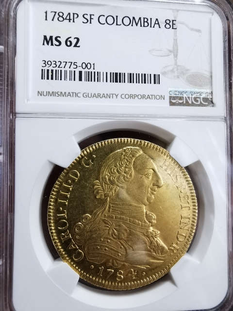 凡希社世界钱币微拍第九十七期 罕！1783SF哥伦比亚卡三8E大金NGC-MS62
