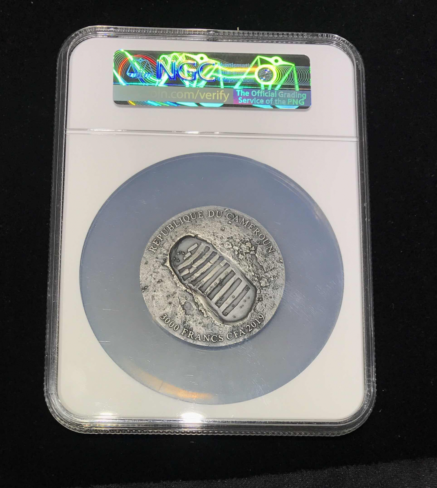 【随心拍&GetCoins】🌟广州展销会CICE专场🌟现代金银币拍卖第三十四期 喀麦隆2019年阿波罗11号登月50周年3盎司仿古银币NGC70首期蓝标