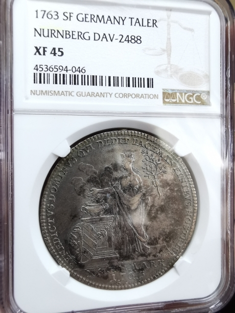 凡希社世界钱币微拍第九十七期 1763德国纽伦堡泰勒大银NGC-XF45