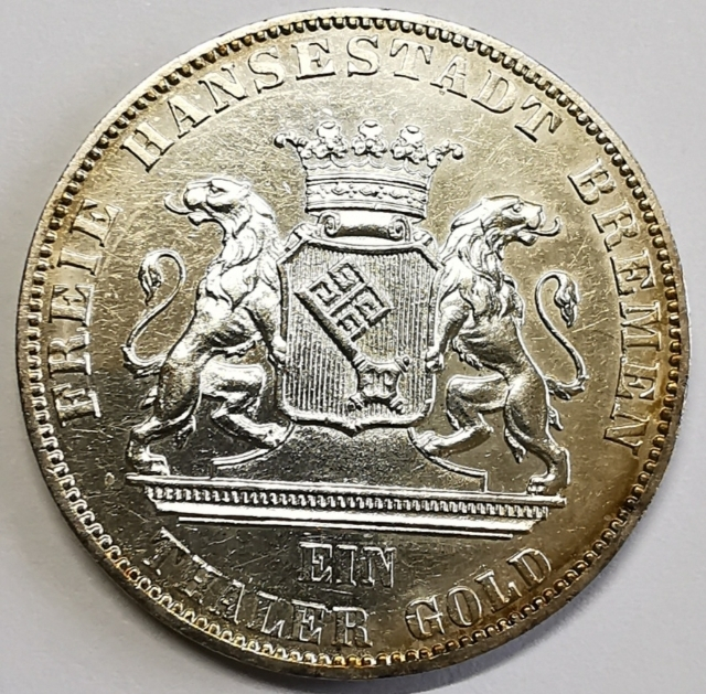 凡希社世界钱币微拍第九十七期 1865不来梅泰勒AU