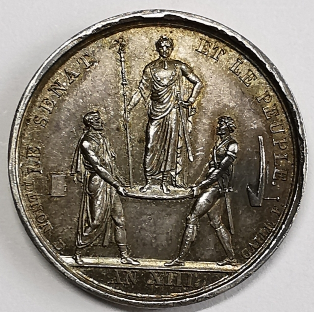 凡希社世界钱币微拍第九十七期 稀！1804法国拿破仑皇帝登基原铸银章aUNC五彩