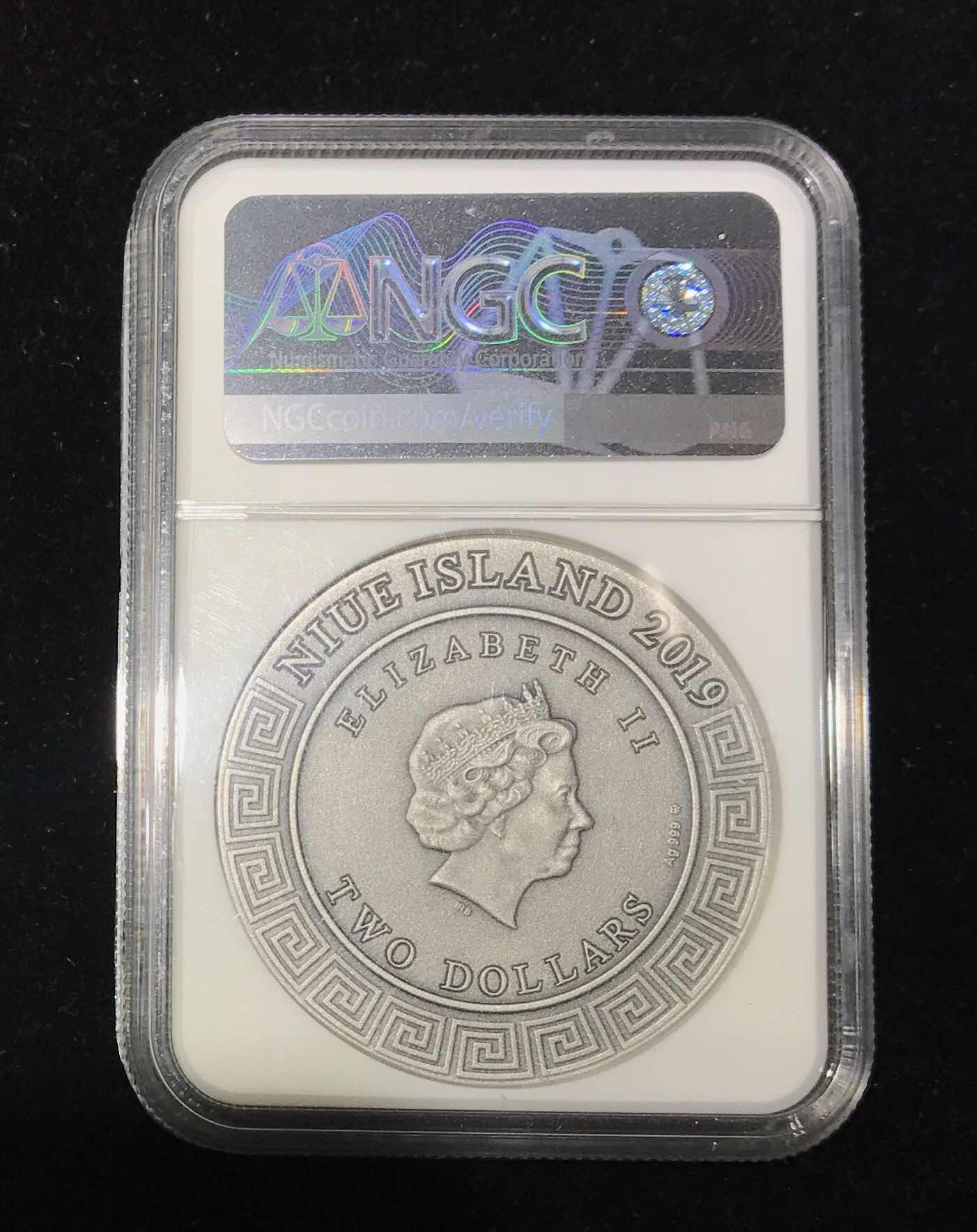 【随心拍&GetCoins】🌟广州展销会CICE专场🌟现代金银币拍卖第三十四期 纽埃2019年众神3火神赫准斯托斯超高浮雕镀金银币NGC70首期蓝标