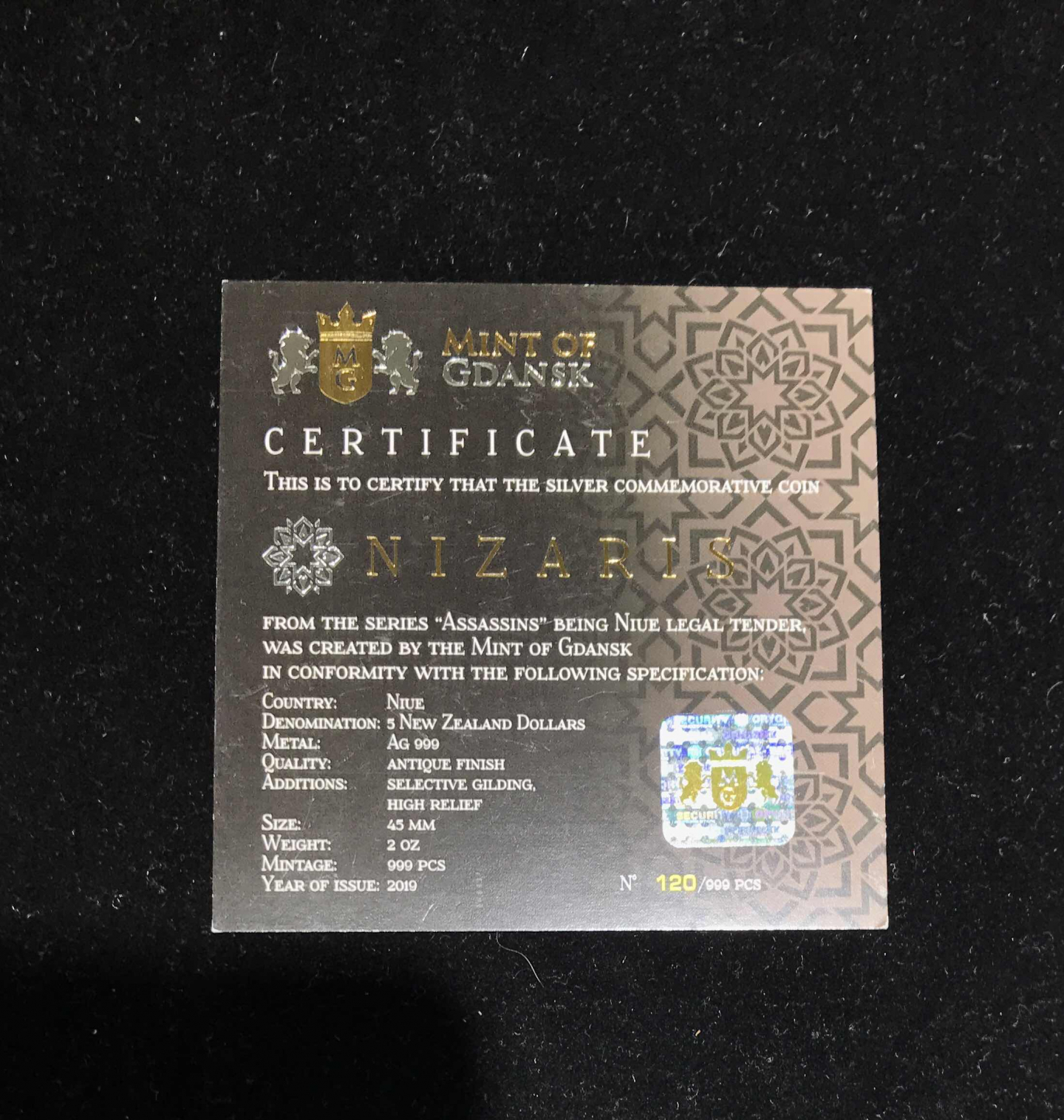 【随心拍&GetCoins】🌟广州展销会CICE专场🌟现代金银币拍卖第三十四期 纽埃2019年刺客系列1波斯尼扎里2盎司高浮雕银币NGC70首期蓝标