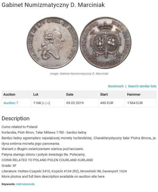 凡希社世界钱币微拍CICE专场拍卖 罕！1780库尔兰和瑟米加利亚公国泰勒大银PCGS-AUD