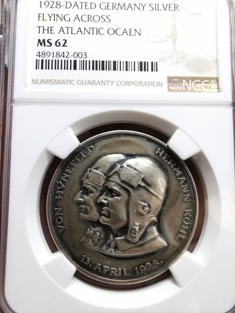 凡希社世界钱币微拍CICE专场拍卖 1928德国飞越大西洋纪念银章NGC-MS62