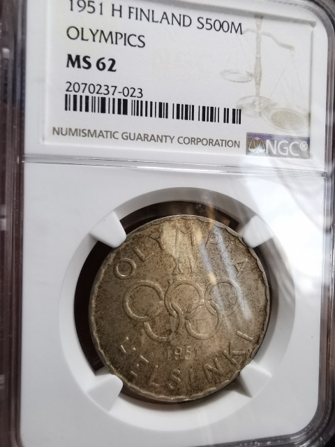 凡希社世界钱币微拍CICE专场拍卖 稀！1951H芬兰赫尔辛基奥运会500马克NGC-MS62