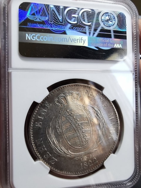 凡希社世界钱币微拍CICE专场拍卖 荐！1822德国萨克森泰勒大银NGC-MS62五彩！