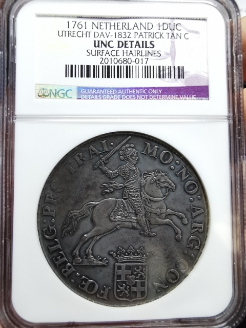 凡希社世界钱币微拍CICE专场拍卖 荐！1761荷兰乌特勒支武士大马剑NGC-UNCD